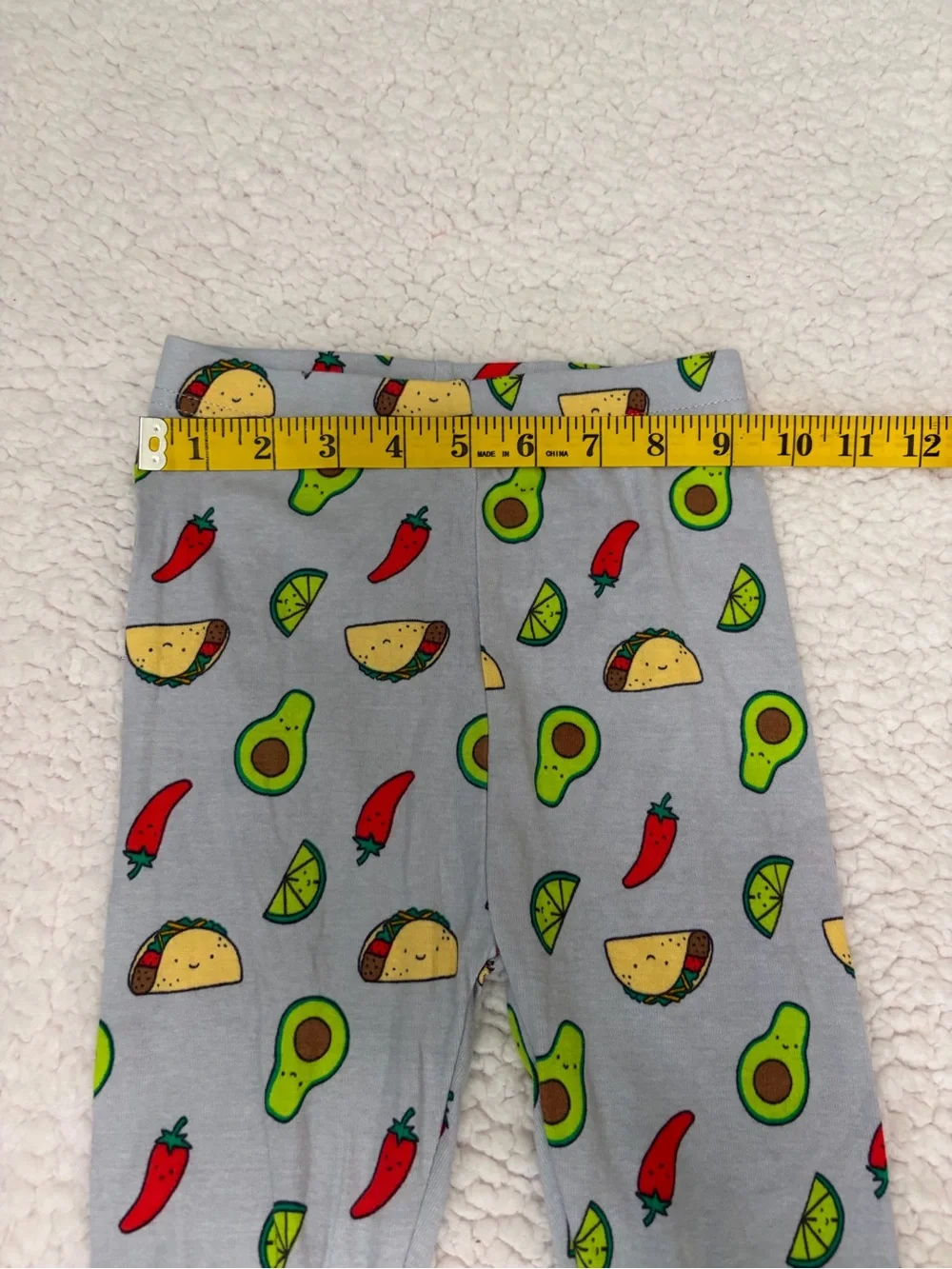 Kids Gray Leggings with Avocado & Taco Print